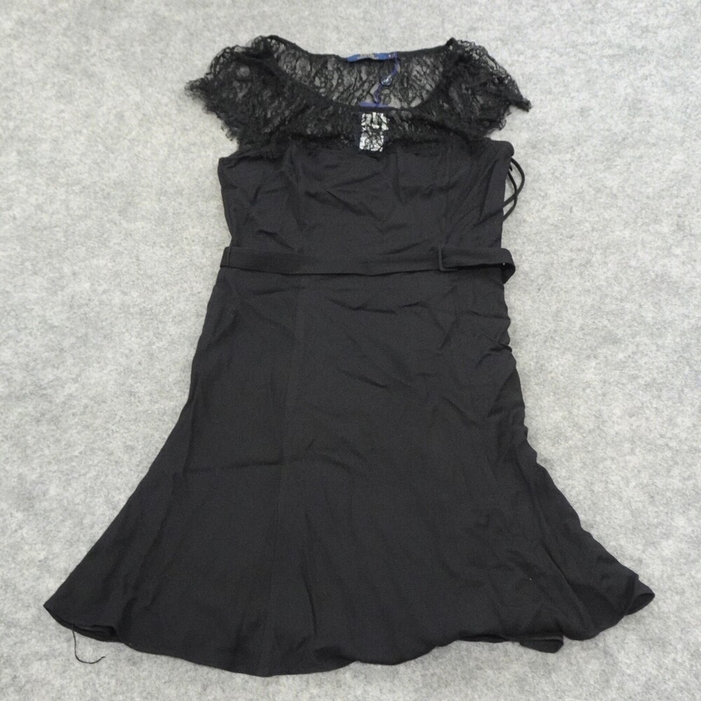 Polo Ralph Lauren Dress Womens 8 Lace Top Black Belted Lined Sleeveless Shift A